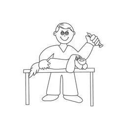 Veterinarian giving an injection to a dog coloring page
