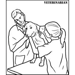 Veterinarian examining a dog coloring page