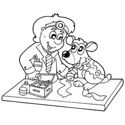 Veterinarian examining a bandaged puppy coloring page