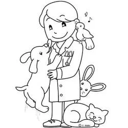 Veterinarian surrounded by animals coloring page