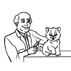 Veterinarian giving an injection to a kitten coloring page
