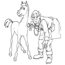 Veterinarian examining a horse coloring page