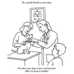Veterinarian examining a dog on a table coloring page