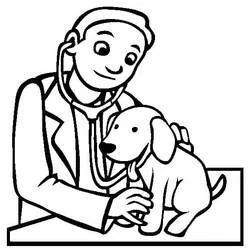 Veterinarian examining a puppy coloring page
