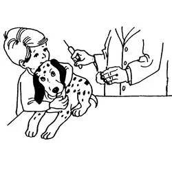 Veterinarian giving a dalmatian puppy an injection coloring page