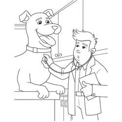 Veterinarian examining a big dog coloring page