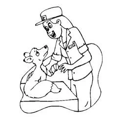 Veterinarian examining a fox on the table coloring page
