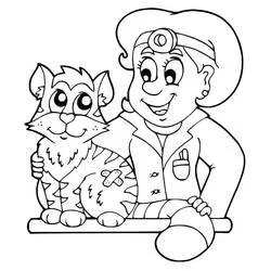 Veterinarian with a bandaged cat coloring page