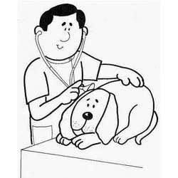 Veterinarian listening to dog on examination table coloring page