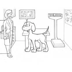 Dog standing on the veterinarian's exam table coloring page