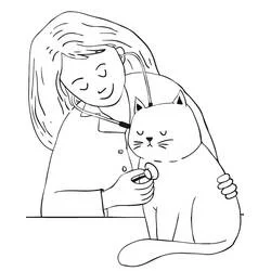 Veterinarian examining a cat with a stethoscope coloring page
