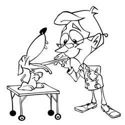 Veterinarian examining a dog's ear coloring page
