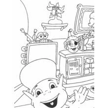 Adiboo in his room full of gadgets coloring page