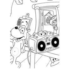 Adiboo's dog with a talking radio coloring page