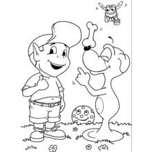 Adiboo with his dog friend and a bee coloring page