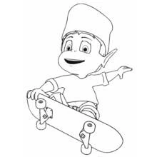 Adiboo riding a skateboard coloring page