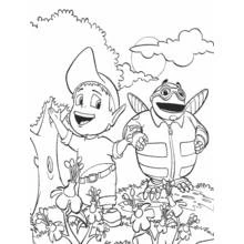 Adiboo and his insect friend near a tree coloring page