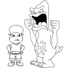 Adiboo standing next to a shouting creature coloring page