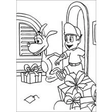 Adiboo receiving gifts with his dog coloring page
