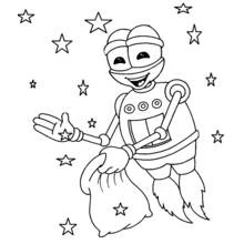Adiboo the space robot with a star sack coloring page