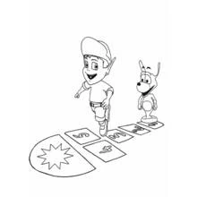 Adiboo playing hopscotch with his dog friend coloring page