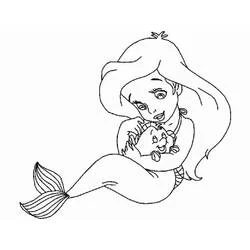 Baby Ariel hugging Flounder coloring page
