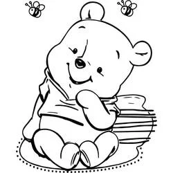 Baby Winnie the Pooh sitting with honey pot coloring page