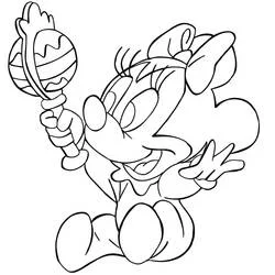 Baby Minnie playing with a rattle coloring page