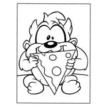 Baby Taz eating a slice of cheese coloring page