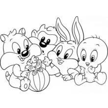Baby Looney Tunes friends playing with a ball coloring page