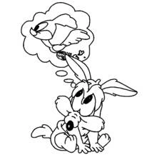 Baby Wile E. Coyote dreaming of Road Runner coloring page