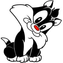 Baby Sylvester sitting with big red nose coloring page