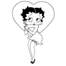 Betty Boop posing in front of a heart coloring page