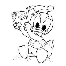 Donald Duck holding up sunglasses coloring page