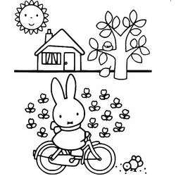 Miffy riding her bicycle coloring page
