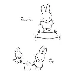 Miffy on the trampoline and seesaw coloring page
