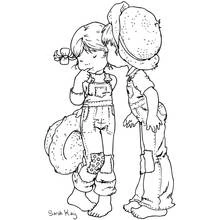 Sarah Kay children sharing a tender kiss coloring page