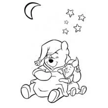 Winnie the Pooh and Piglet at bedtime coloring page