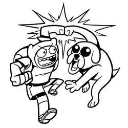 Finn and Jake fist bumping coloring page