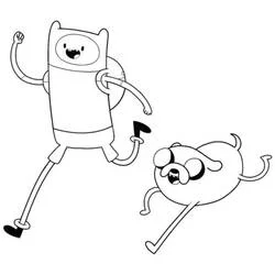 Finn and Jake running happily coloring page