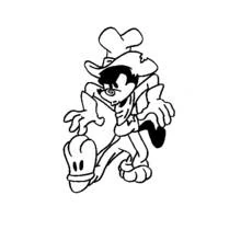 Cartoon cowboy character mid-action pose coloring page