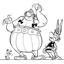 Asterix and Obelix chatting with Dogmatix coloring page