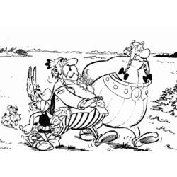 Asterix and Obelix walking with Idefix coloring page