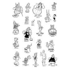 Asterix and Obelix with the village characters coloring page