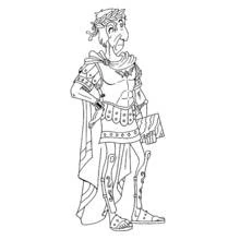 Jules-César standing in his Roman armor coloring page