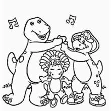Barney dancing with friends coloring page