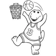 Barney playing basketball coloring page