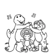 Barney dancing with Baby Bop and BJ coloring page