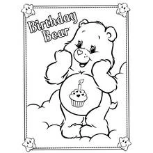 Birthday Bear sitting on a cloud coloring page