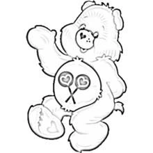 Care Bear waving with heart lollipops belly badge coloring page